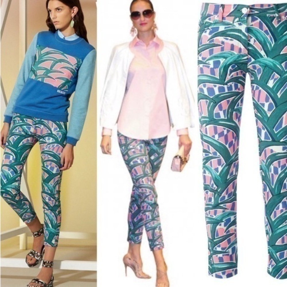 Kenzo leaf print skinny ankle jeans